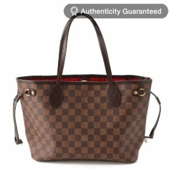Authentic Louis Vuitton Neverfull PM Purse Damier Ebene Tote Shoulder Bag Red - Picture 3 of 15